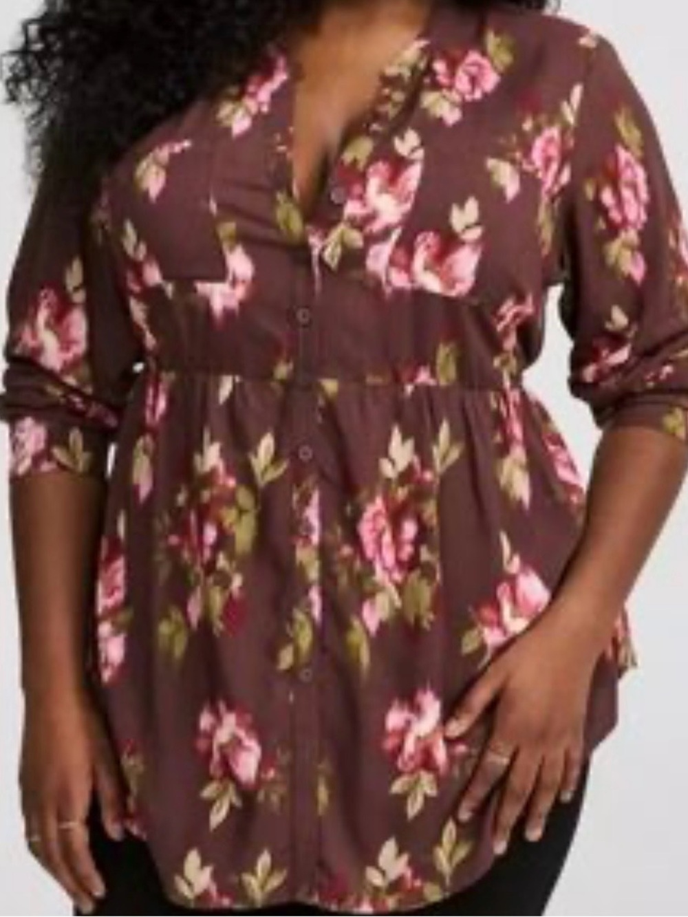 Torrid Emma Floral Babydoll Tunic Top Brown Pink Size 3